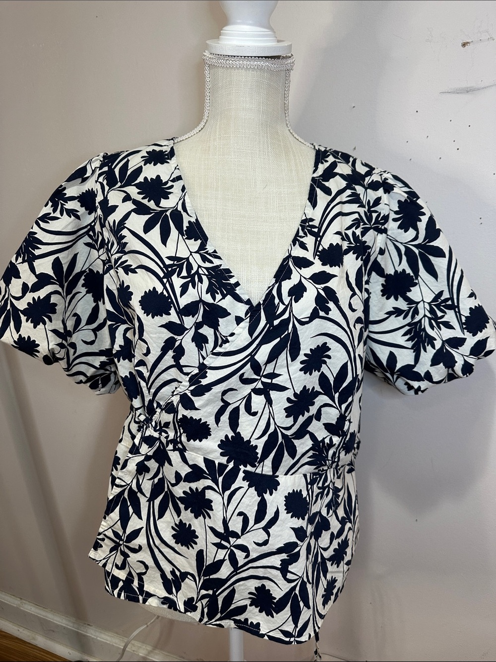 Old Navy Navy and White Floral Wrap Tunic